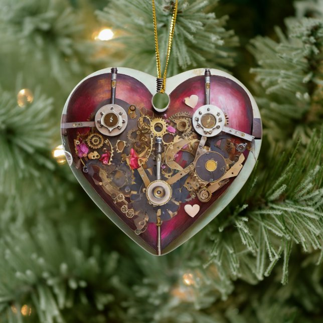 Buff Red Heart Steampunk Serie Keramik Ornament (Baum)