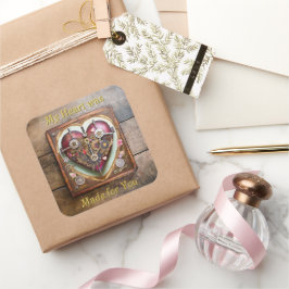 Buff Red Heart Steampunk Serie Quadratischer Aufkleber