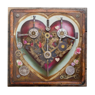 Buff Rot Herz Steampunk-Serie Fliese