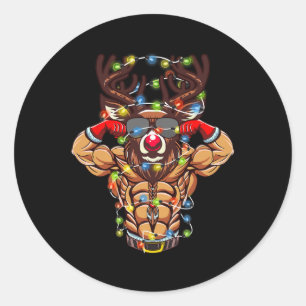 Buff Santa Reindeer Bodybuilding Christmas Gym Wei Runder Aufkleber