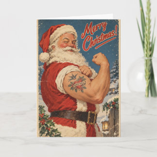 Buff Weihnachtsmann-Weihnachtskarte | Lustig Vinta Karte