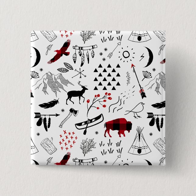 Buffalo Adventures Black and Red Kariert ID599 Button (Vorderseite)