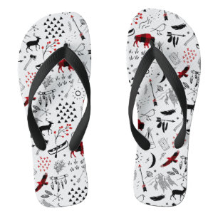 Buffalo Adventures Black and Red Kariert ID599 Flip Flops