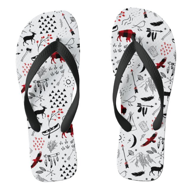 Buffalo Adventures Black and Red Kariert ID599 Flip Flops (Fußbett)