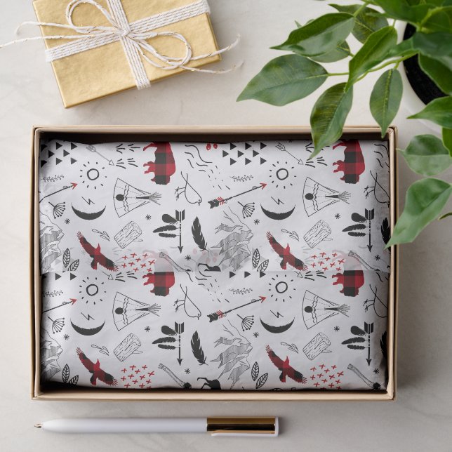 Buffalo Adventures Black and Red Kariert ID599 Seidenpapier (Geschenk)