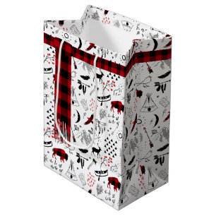 Buffalo Adventures Kariert Scarf Red und Black ID5 Mittlere Geschenktüte