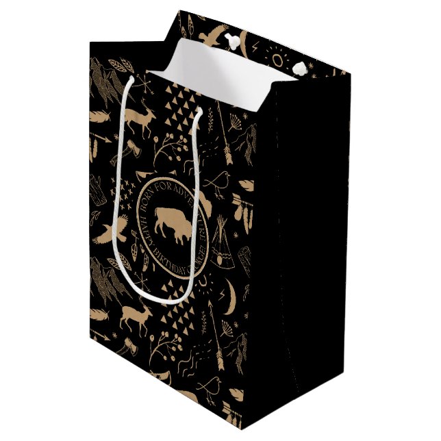 Buffalo Adventures Muster und Label Kraft ID599 Mittlere Geschenktüte (Vorderseite Schrägansicht)