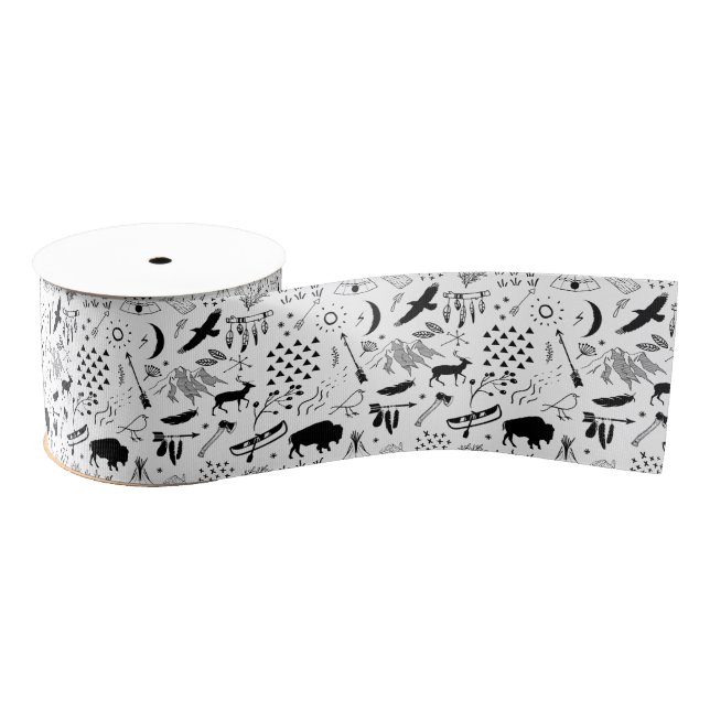 Buffalo Adventures Pattern Schwarz ID599 Ripsband (Spule)