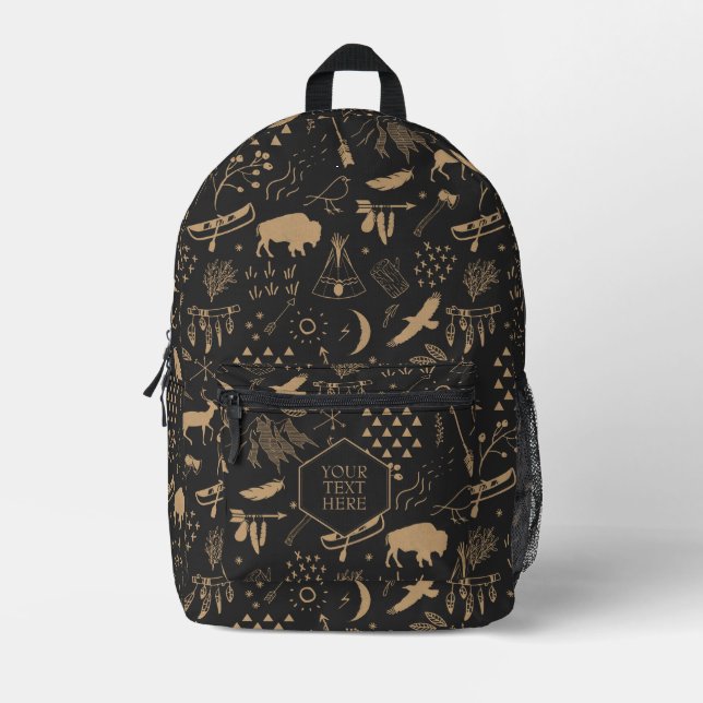 Buffalo Adventures Tan Black ID599 Bedruckter Rucksack (Vorderseite)