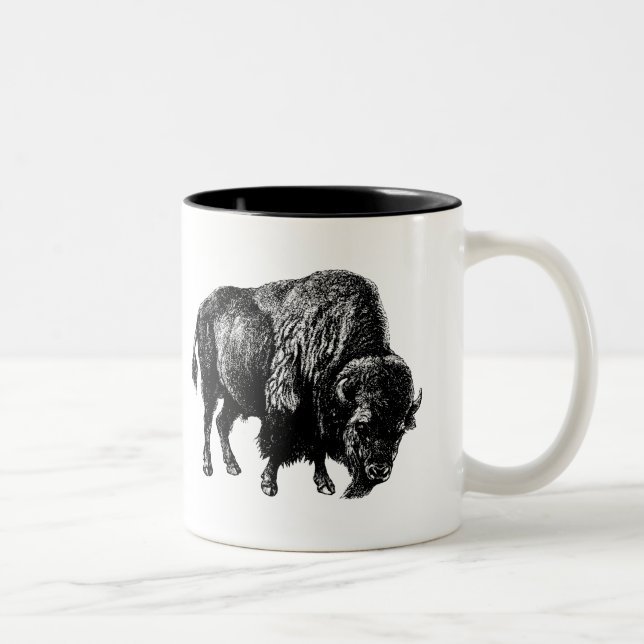 Buffalo American Bison Vintag Wood Gravur Tasse (Rechts)