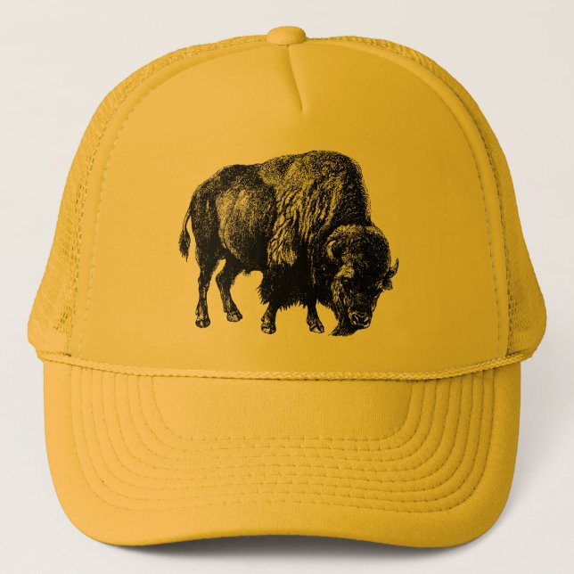 Buffalo American Bison Vintage Holzgrabung Truckerkappe (Vorderseite)