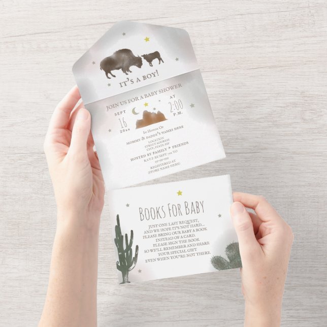 Buffalo Bison Cactus Book Request Baby Shower All In One Einladung (Abreißen)