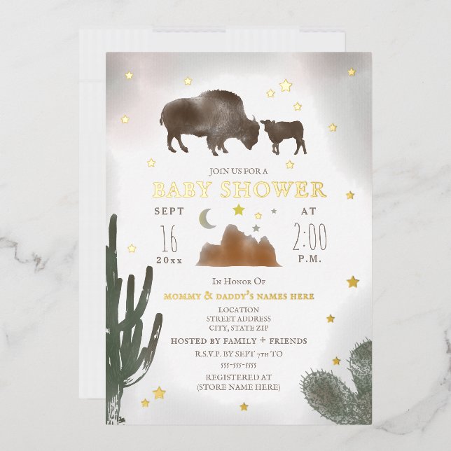 Buffalo Bison Cactus Desert Stars Kinderdusche Folieneinladung (Briefumschlag)