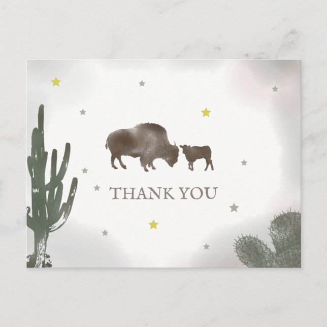 Buffalo Bison Desert Cactus Baby Dusche Vielen Dan Postkarte (Vorderseite)