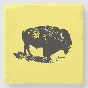 Buffalo Bison Lithograph Elegant Black Yellow Steinuntersetzer