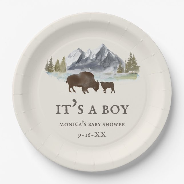 Buffalo Bison Mountains Babydusche Pappteller (Vorderseite)