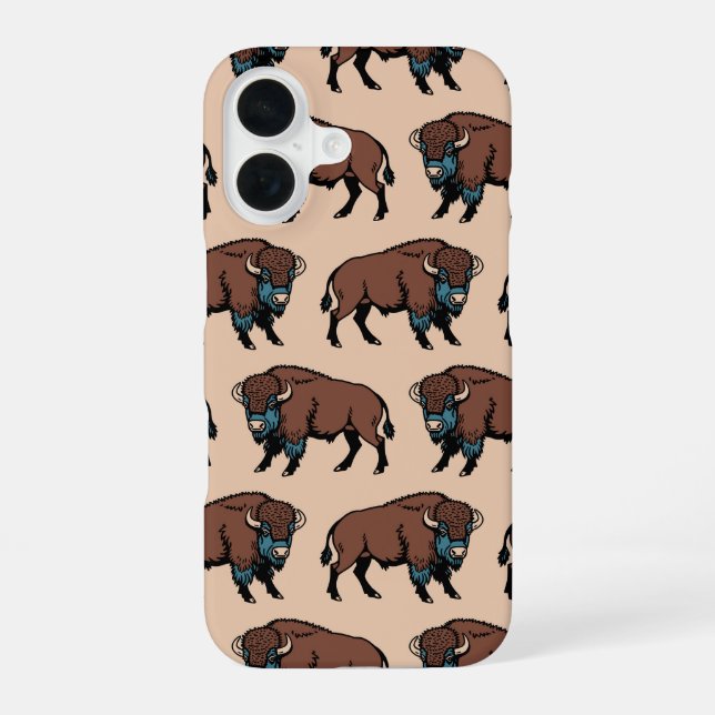 Buffalo Bison Pattern iPhone 16 Hülle (Rückseite)
