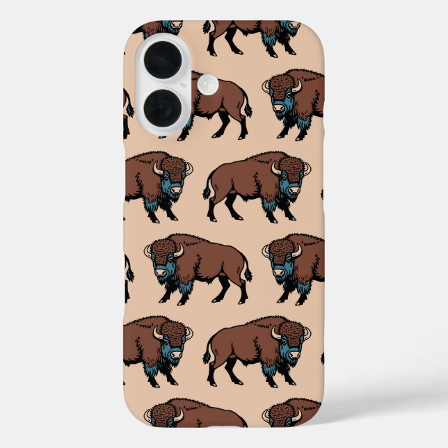 Buffalo Bison Pattern iPhone 16 Hülle (Rückseite)