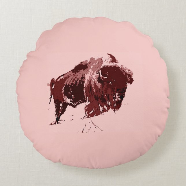 Buffalo - Bison Rundes Kissen (Vorderseite)