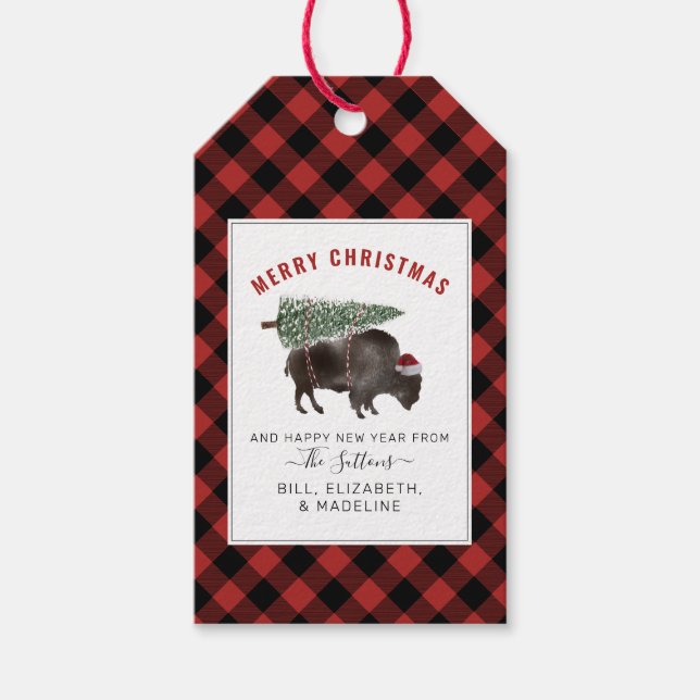 Buffalo Bison Santa Merry Weihnachtsbaum Rot Karie Geschenkanhänger (Vorderseite)