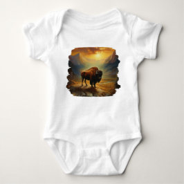 Buffalo Bison Sunset Silhouette Baby Strampler