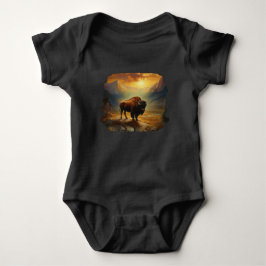 Buffalo Bison Sunset Silhouette Baby Strampler