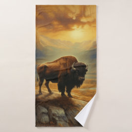 Buffalo Bison Sunset Silhouette Badhandtuch Set