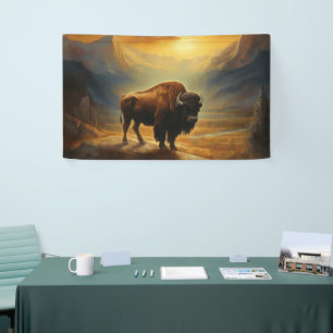 Buffalo Bison Sunset Silhouette Banner