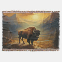 Buffalo Bison Sunset Silhouette Decke