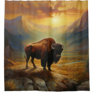 Buffalo Bison Sunset Silhouette Duschvorhang