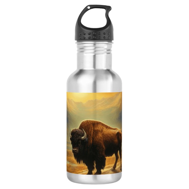 Buffalo Bison Sunset Silhouette Edelstahlflasche (Vorderseite)