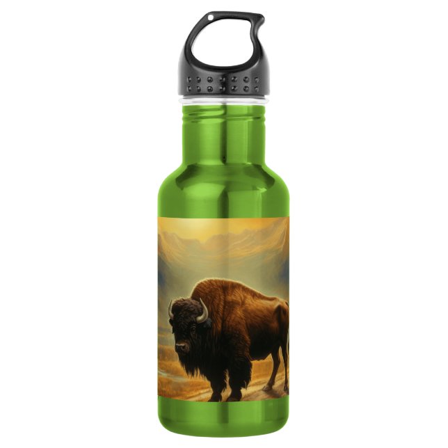 Buffalo Bison Sunset Silhouette Edelstahlflasche (Vorderseite)