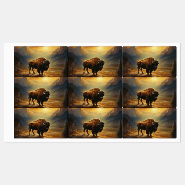 Buffalo Bison Sunset Silhouette Etiketten (Blatt)