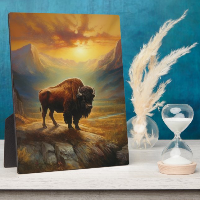 Buffalo Bison Sunset Silhouette Fotoplatte (Seite)