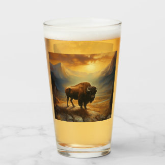 Buffalo Bison Sunset Silhouette Glas