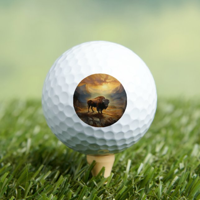 Buffalo Bison Sunset Silhouette Golfball (Insitu T-Shirt)