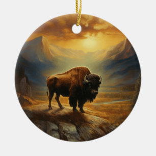 Buffalo Bison Sunset Silhouette Keramik Ornament