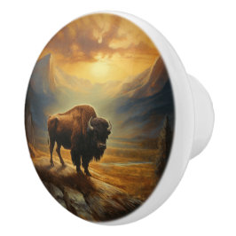 Buffalo Bison Sunset Silhouette Keramikknauf