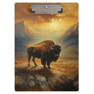 Buffalo Bison Sunset Silhouette Klemmbrett