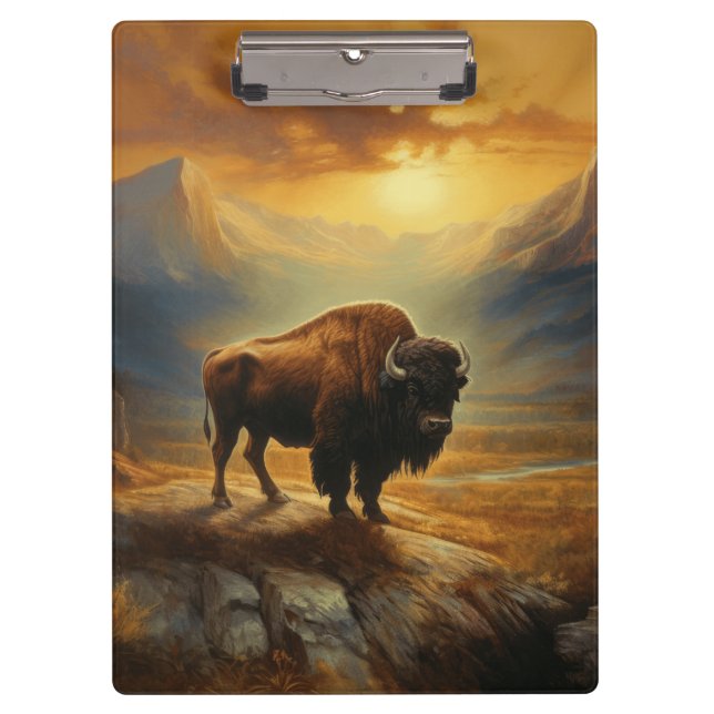 Buffalo Bison Sunset Silhouette Klemmbrett (Vorderseite)