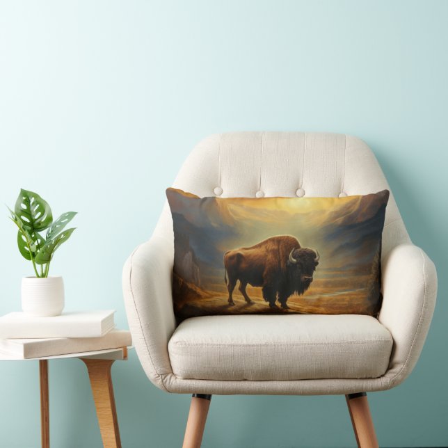 Buffalo Bison Sunset Silhouette Lendenkissen (Stuhl )