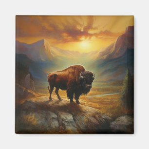 Buffalo Bison Sunset Silhouette Magnet