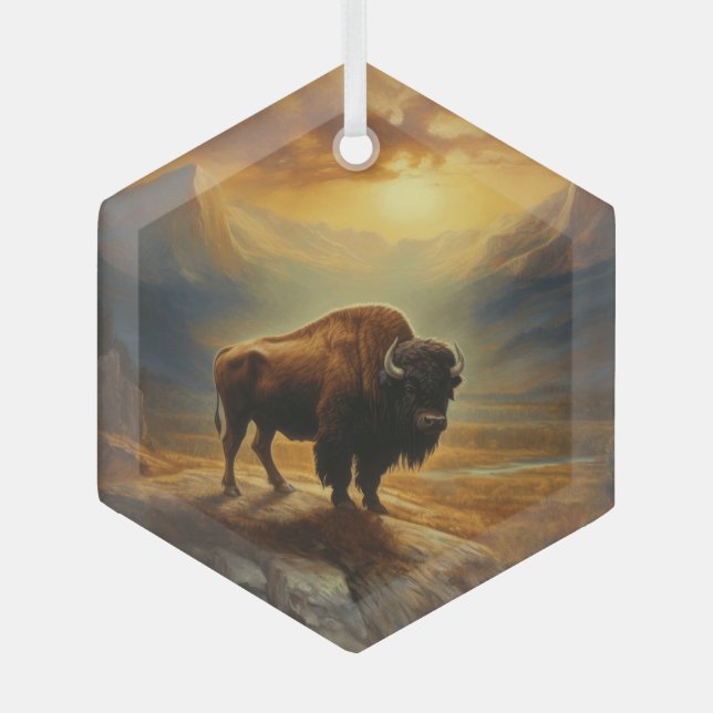 Buffalo Bison Sunset Silhouette Ornament Aus Glas (Vorderseite)