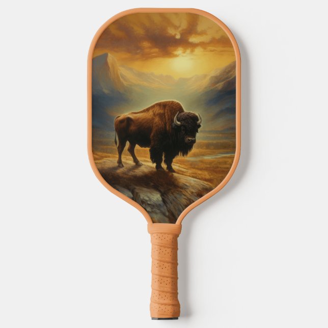 Buffalo Bison Sunset Silhouette Pickleball Schläger (Vorderseite)