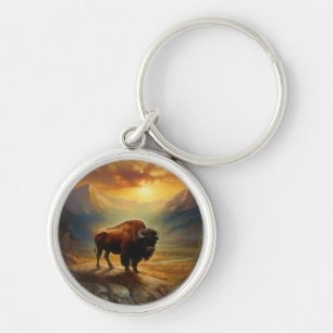 Buffalo Bison Sunset Silhouette Schlüsselanhänger