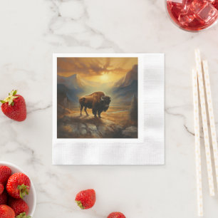 Buffalo Bison Sunset Silhouette Serviette