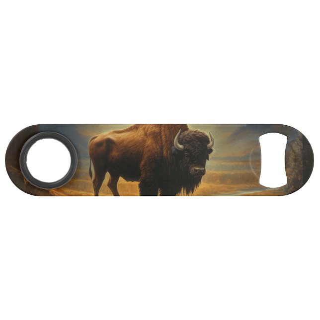 Buffalo Bison Sunset Silhouette Speed Flaschenöffner (Rückseite Horizontal)