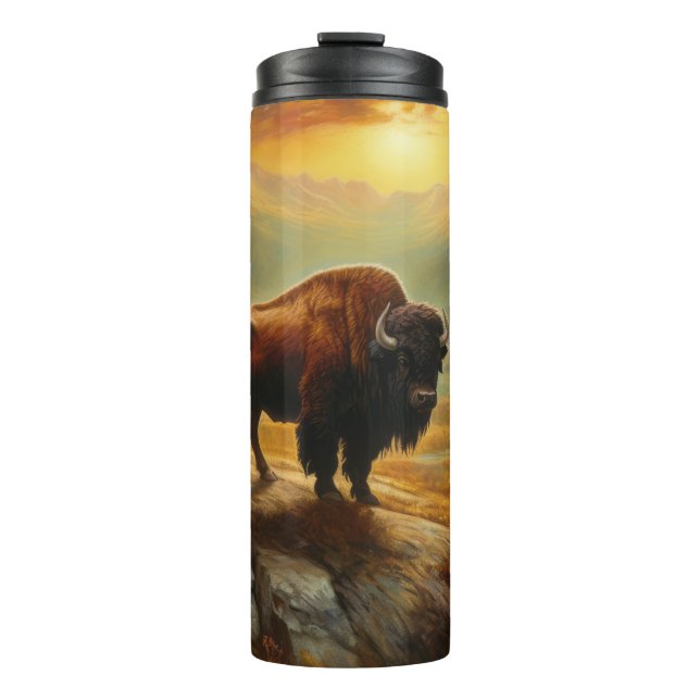 Buffalo Bison Sunset Silhouette Thermosbecher (Vorderseite)