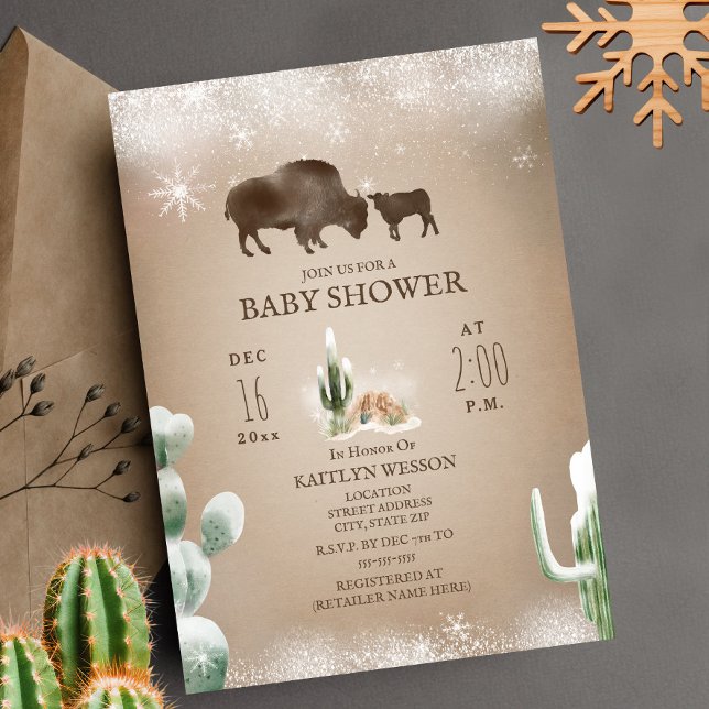 Buffalo Bison Winter Desert Cactus Baby Shower Einladung (Von Creator hochgeladen)