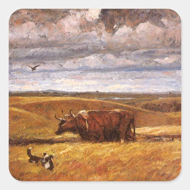 Buffalo Bones Plowinz von Harvey Thomas Dunn Quadratischer Aufkleber (Vorderseite)